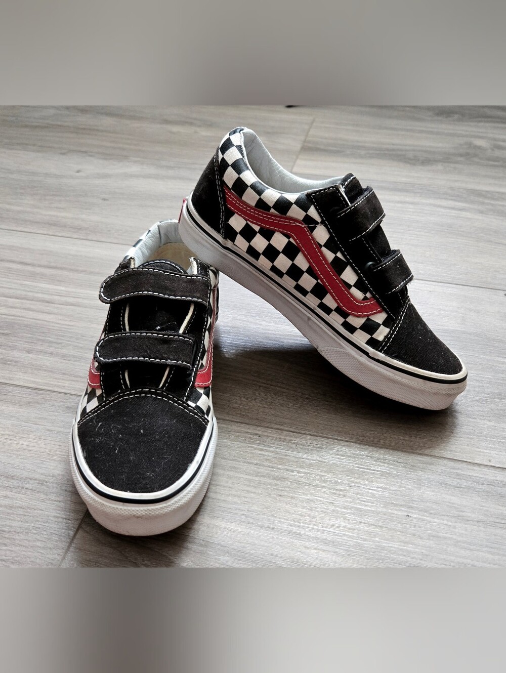 Kids Old Skool Checkered Velcro Strap Vans